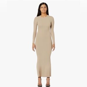 ReoRia Women’s Crew Neck Khaki Long Sleeve Ribbed Bodycon Maxi Dress, Maternity